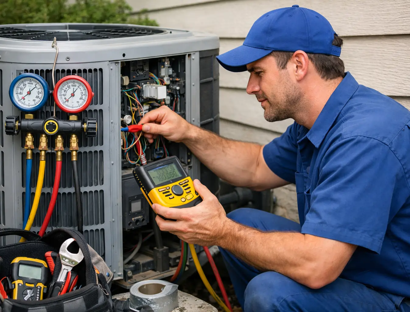 AC repair service technician blue uniform HVAC repair