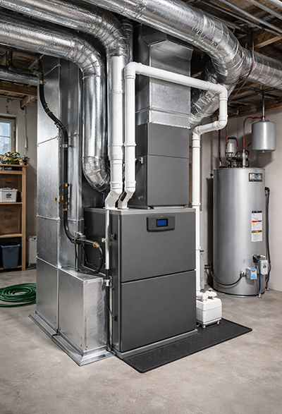 Home HVAC unit with ductwork system
